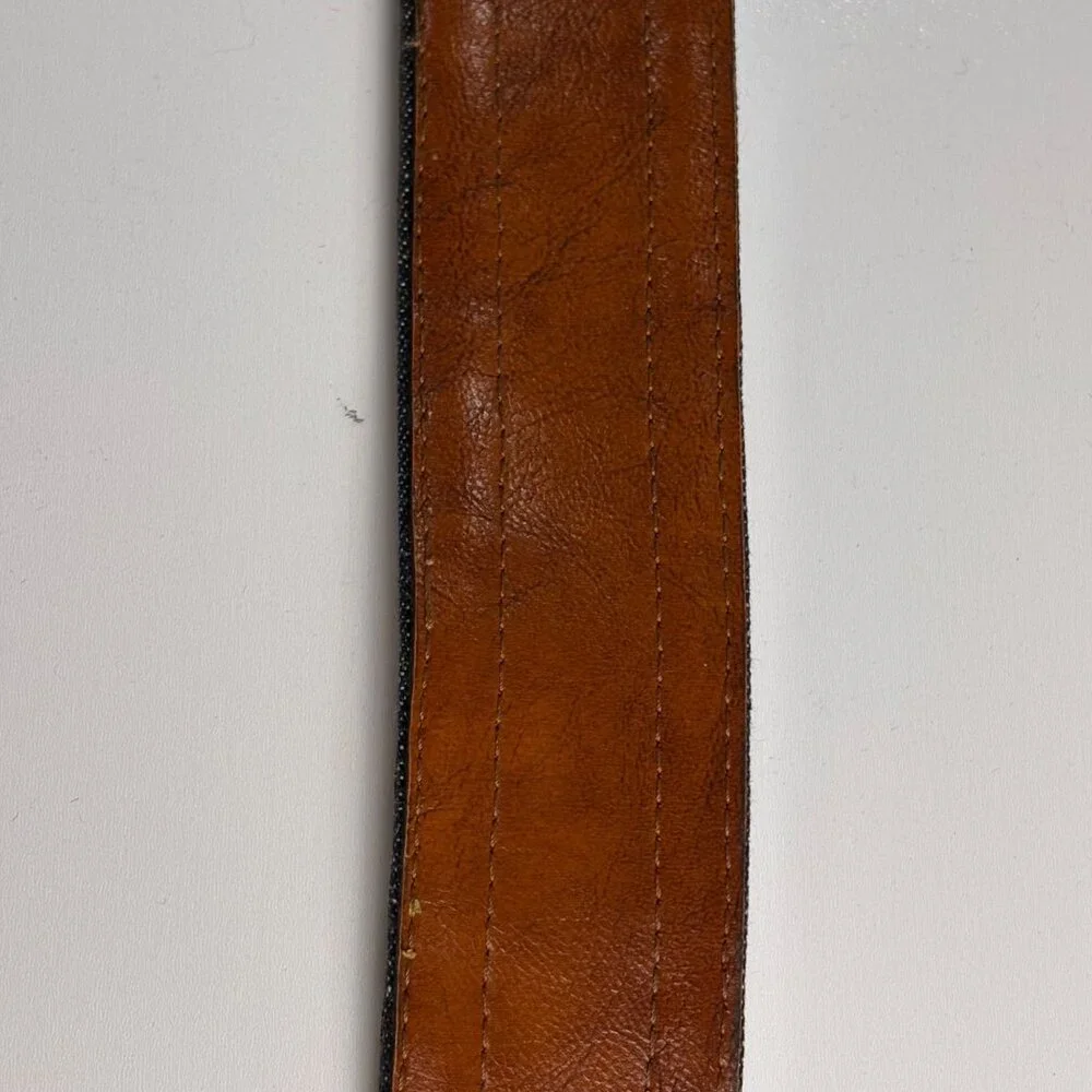 VTG Bechelli‎ Mens Hand-Laced Steerhide Leather Denim Belt Brass Buckle- Size 36